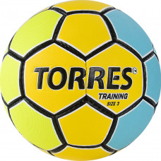 Мяч ганд. "TORRES Training" арт.H32153, р.3, ПУ, 4 подкл. слоя, руч. сшивка, желто-голубой