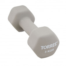 Гантель TORRES 3кг PL55013, металл в неопреновой оболочке, форма шестигранник, серый Гантель TORRES 3кг PL55013, металл в неопреновой оболочке, форма шестигранник, серый